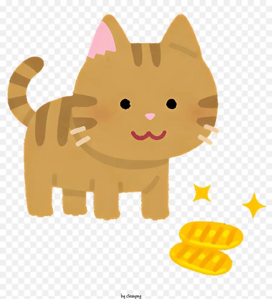 Biểu tượng Cat Gold Coins Biểu hiện tò mò màu đen và trắng - Mèo tò mò với tiền vàng trên nền đen