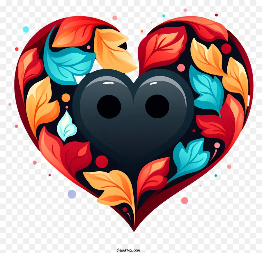 schwarz Herz - Buntes Blattherz symbolisiert Liebe, Vielfalt, Schönheit