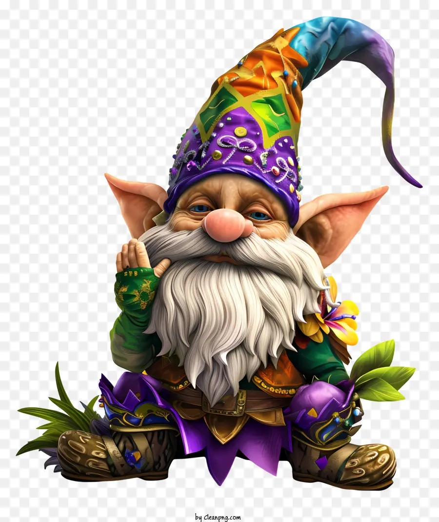 mardi gras gnome gnome colorful costume ornate hat smiling gnome
