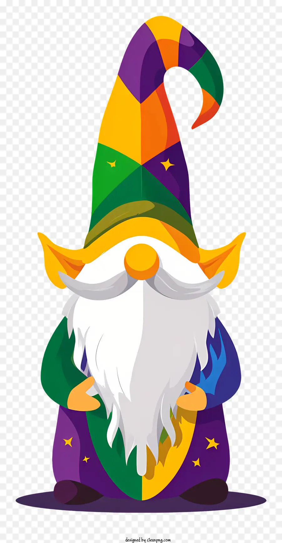personaggio di cartone animato gnomo gnomo mardi gras outfit colorato della barba lunga - Gnomo allegro e colorato con personale e oro
