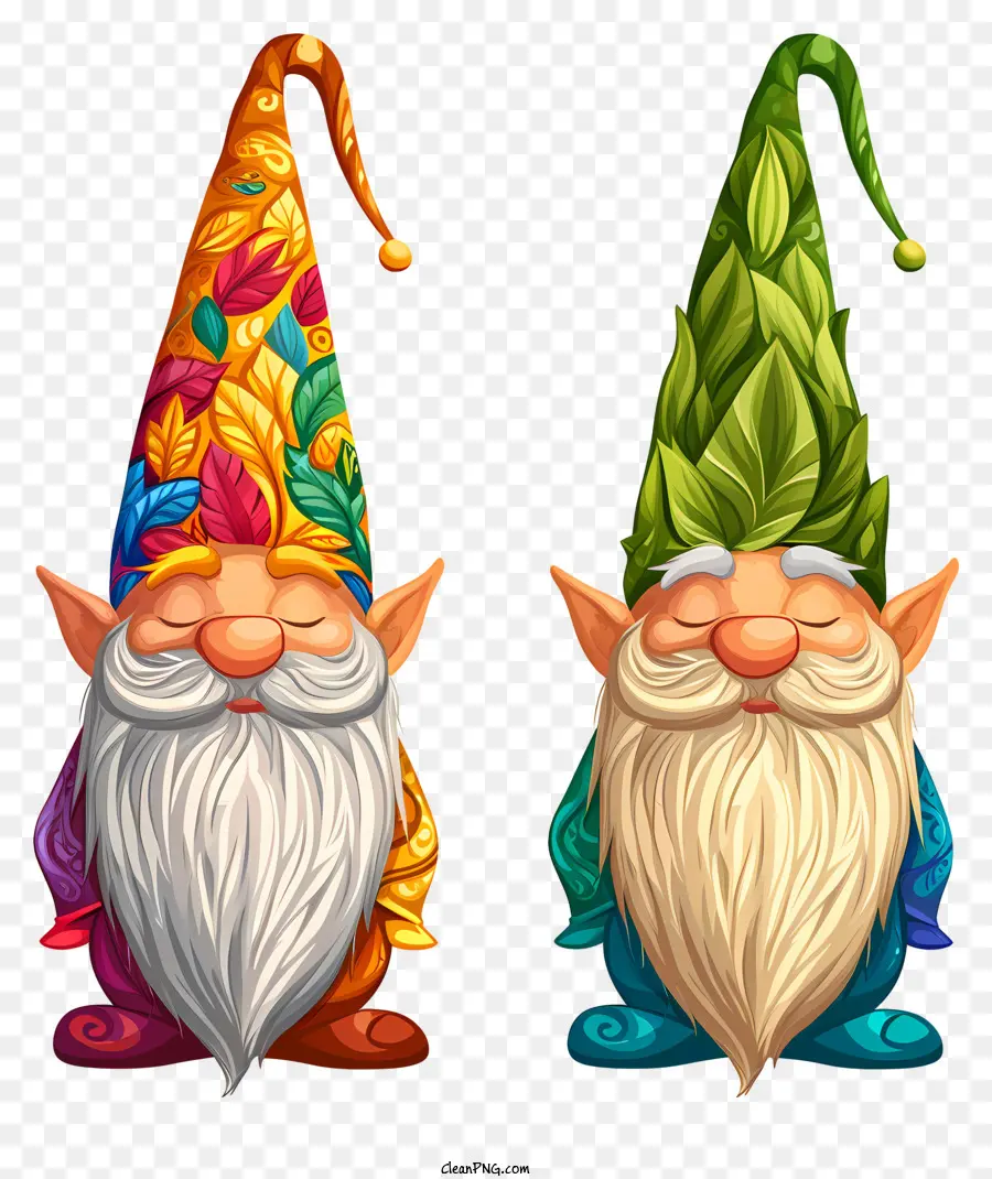 Mardi gras gnome gnomes lá đầy màu sắc gnome tinh nghịch gnome nghiêm trọng - Hai gnomes với trang phục đầy màu sắc trong nền đen