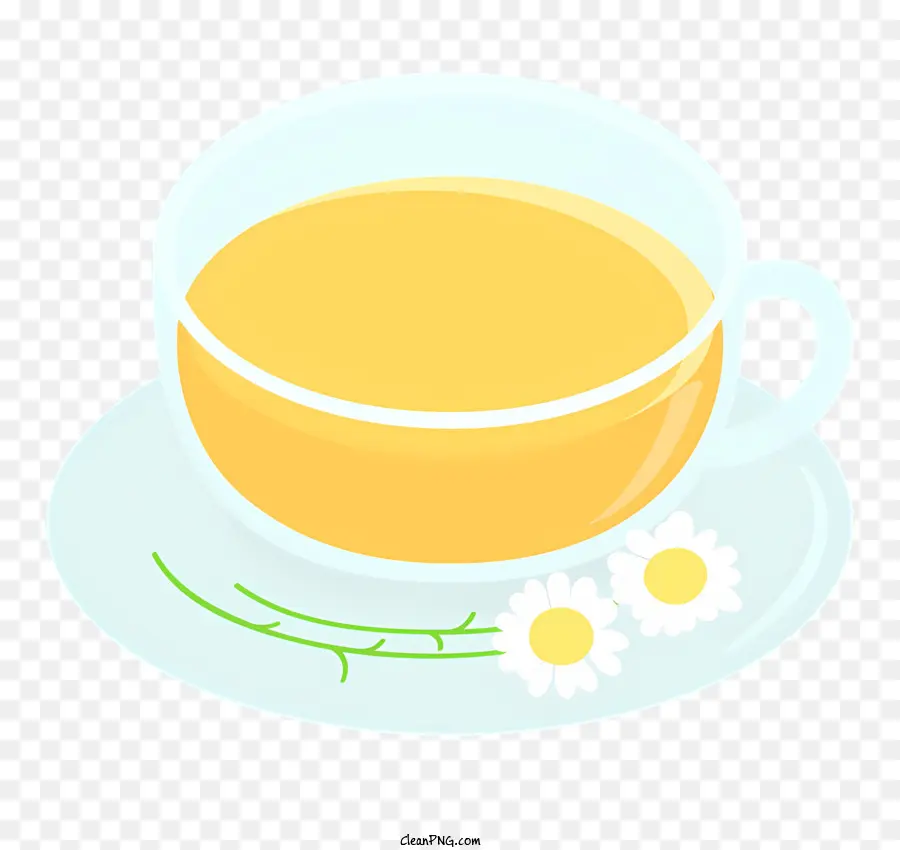 food cup of tea daisies tea saucer black background