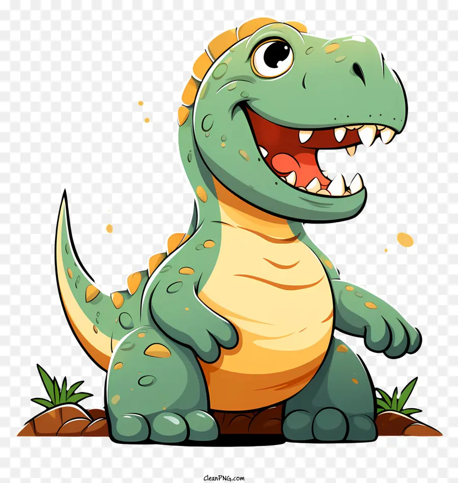 Doodle -Stil Dinosaurier Cartoon Dinosaurierfreundlicher Dinosaurier süßer Dinosauriergrün Dinosaurier - Freundlicher, lächelnder Cartoon Dinosaurier mit grünen Streifen