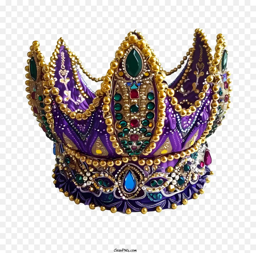 corona in oro - Corona di perline d'oro e viola con accenti di gemma