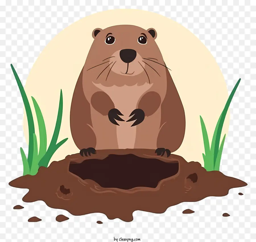 giorno della marmotta - Beaver sorridente su Lodge con sfondo della luna
