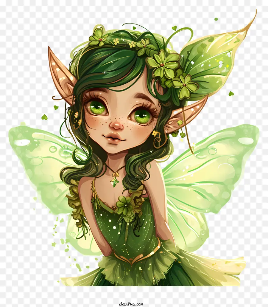 st patrick Tag - Mädchen in grünem Kleid mit Schmetterlingsflügeln