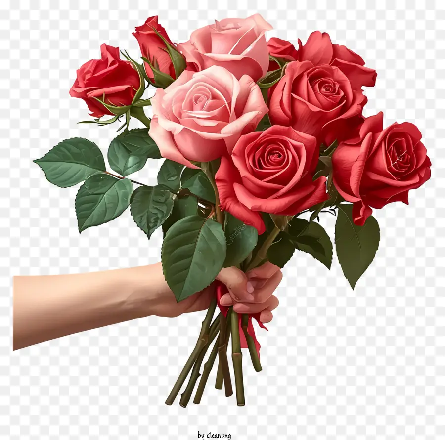 Valentine Rose Bunch Emoji Bouquet aus Rosen rosa und rote Rosen Handhält Rosen Rosenstrauß Nahauf - Person, die Bouquet aus roten und rosa Rosen hält