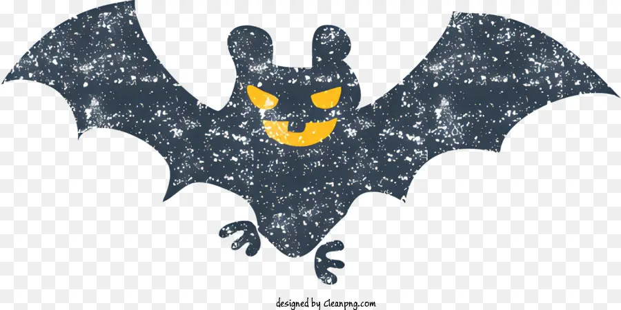 icona pipistrello giallo occhio nero corpo ali sfilate - Rappresentazione semplice di un pipistrello sfilacciato