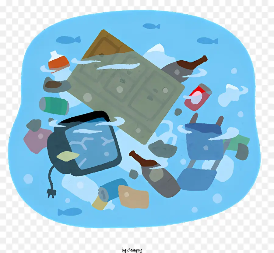 Biểu tượng ô nhiễm nước rác trong nước ô nhiễm đại dương ô nhiễm - Thùng rác làm ô nhiễm nước với chai, lon, túi