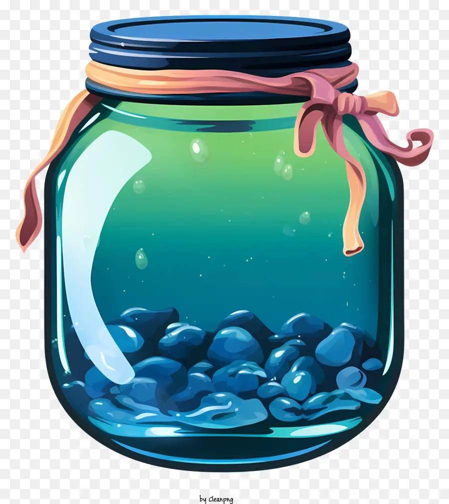 Pastell Mason Jarglas Glas wässrige Substanz Blaues Flüssigband - Blaue wässrige Substanz im Glas mit Band