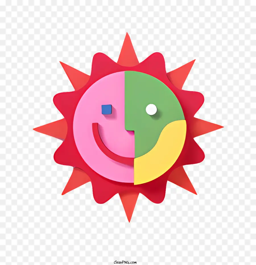 Icon Sun Illustration lächelnd Sonnengesicht spielerischer Sonnendesign kreativer Sonnenkunstwerk - Verspielte, farbenfrohe Sonne mit lächelndem Gesicht scheint freudig