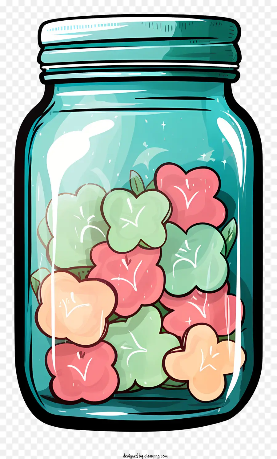Flat Mason Jar Mason Jar hoa màu xanh lá cây và màu hồng - Bình Mason với hoa màu xanh lá cây và màu hồng nổi