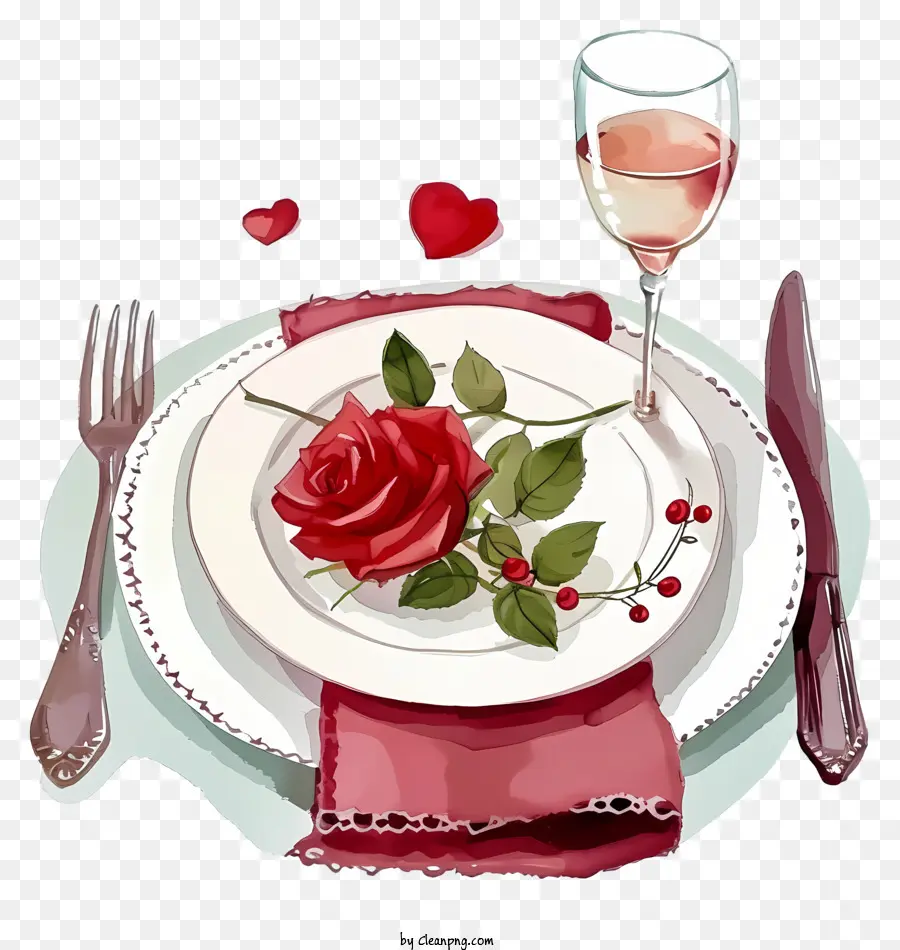 rote rose - Weiße Tischdecke, rote Rose, Weinglasanordnung