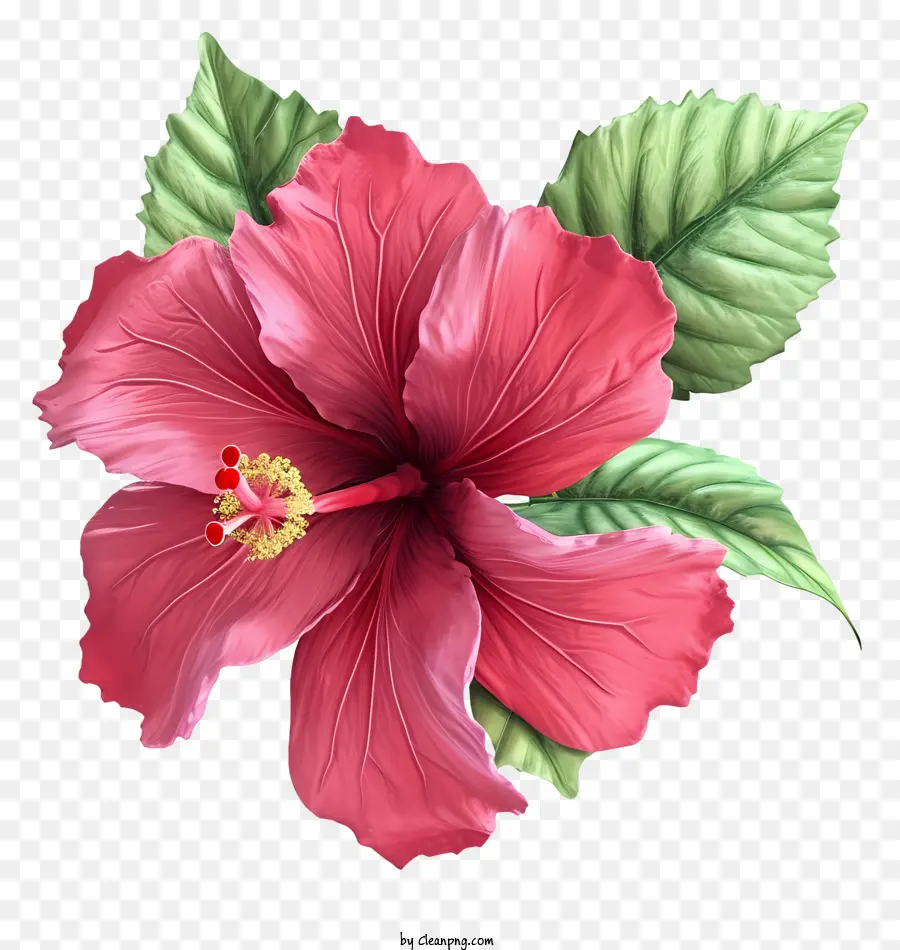PSD 3D Rose Of Sharon Pink Hibiscus Flower Wet-Up Photography Lá xanh - Đóng hoa hoa hibiscus màu hồng với lá màu xanh lá cây