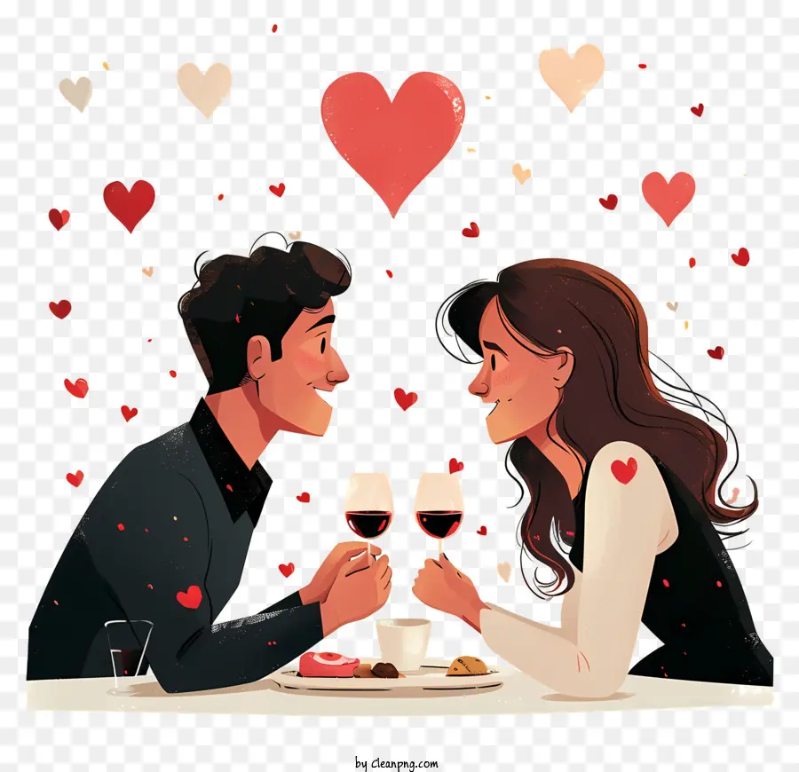 Romantisches Abendessen romantische Paar Weinherzen Kerzen - Das romantische Paar teilen einen intimen Moment, der von Herzen umgeben ist
