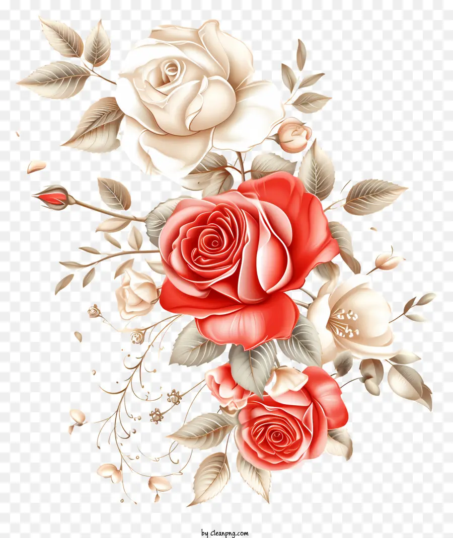 disegno floreale - Elegante bouquet di rose su sfondo nero