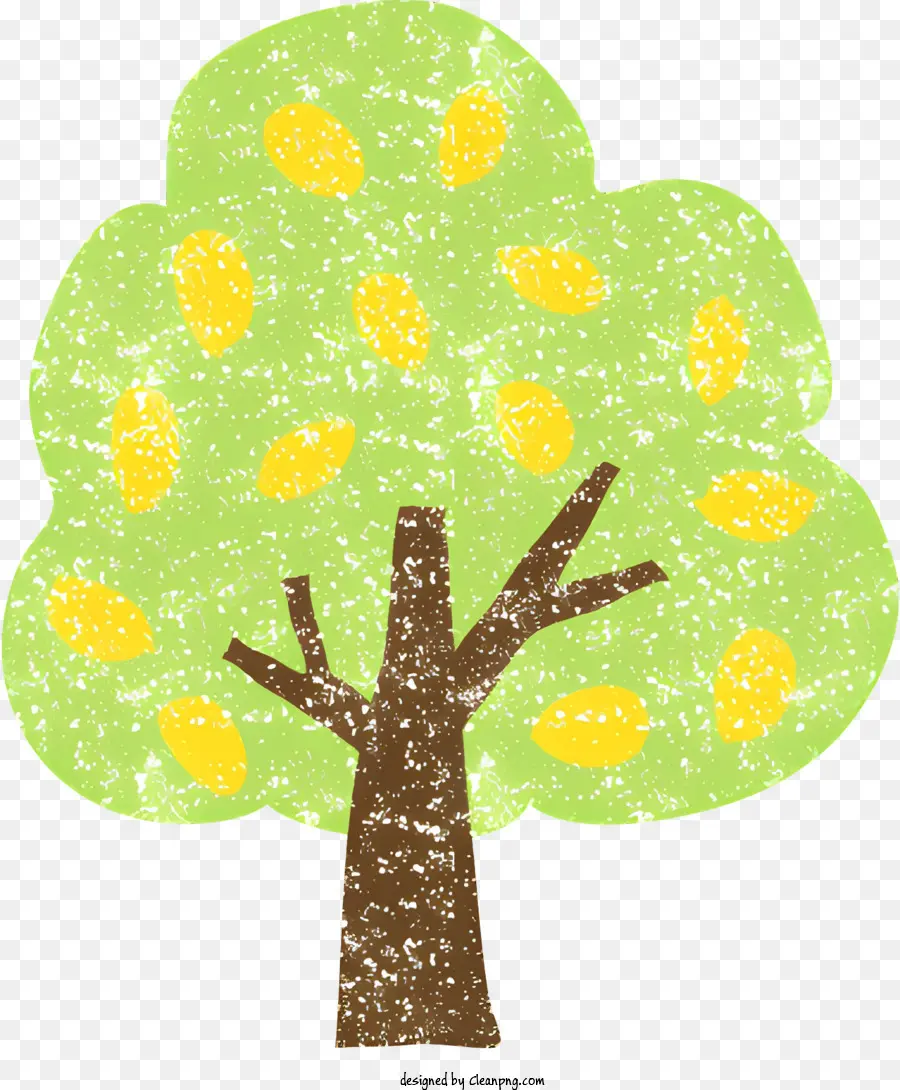 albero da frutto - Contorno dell'albero della frutta con foglie verdi e mele gialle