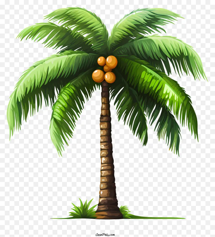 Kokospalme - Grüne Palme mit hängenden Zweigen und Früchten