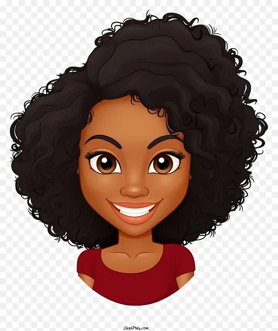 Cô gái da đen biểu tượng cảm xúc mặt tròn đầy đôi môi afro áo đỏ - Người phụ nữ hạnh phúc với mái tóc Afro mặc áo đỏ