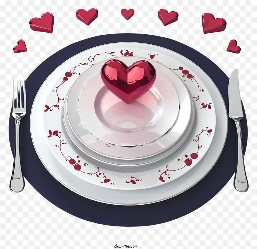 Valentinstag - Romantisches Geschirr, umgeben von schwimmenden roten Herzen