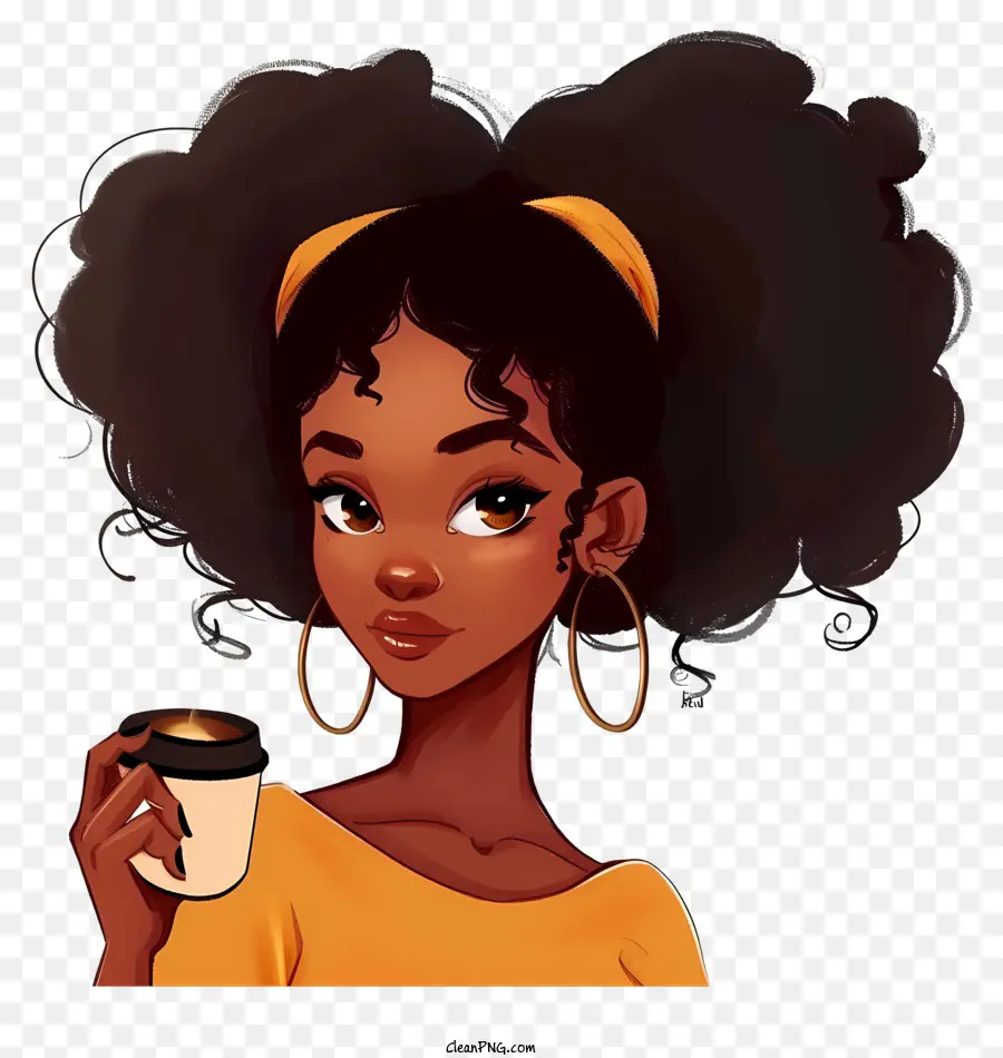 Tasse Kaffee - Frau, die Kaffeetasse mit kurzen lockigen Haaren hält