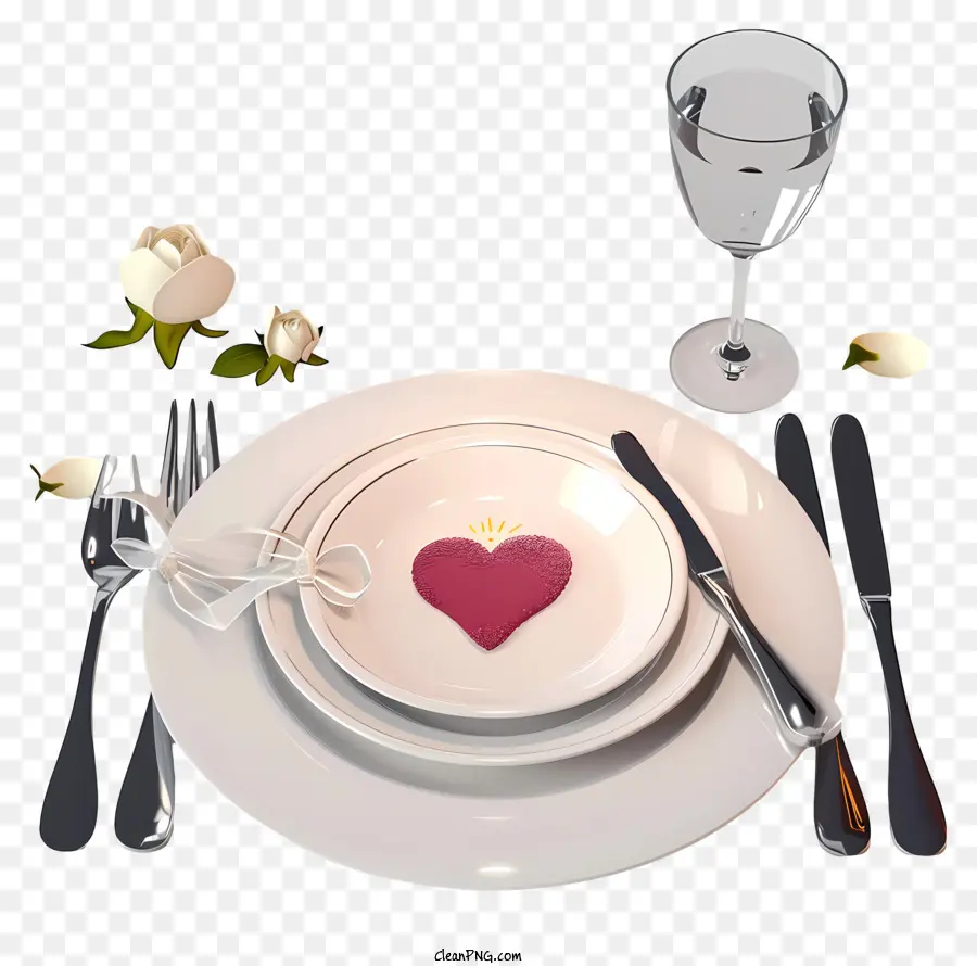Weinglas - Abendessen mit weißem Teller, Besteck, Weinglas