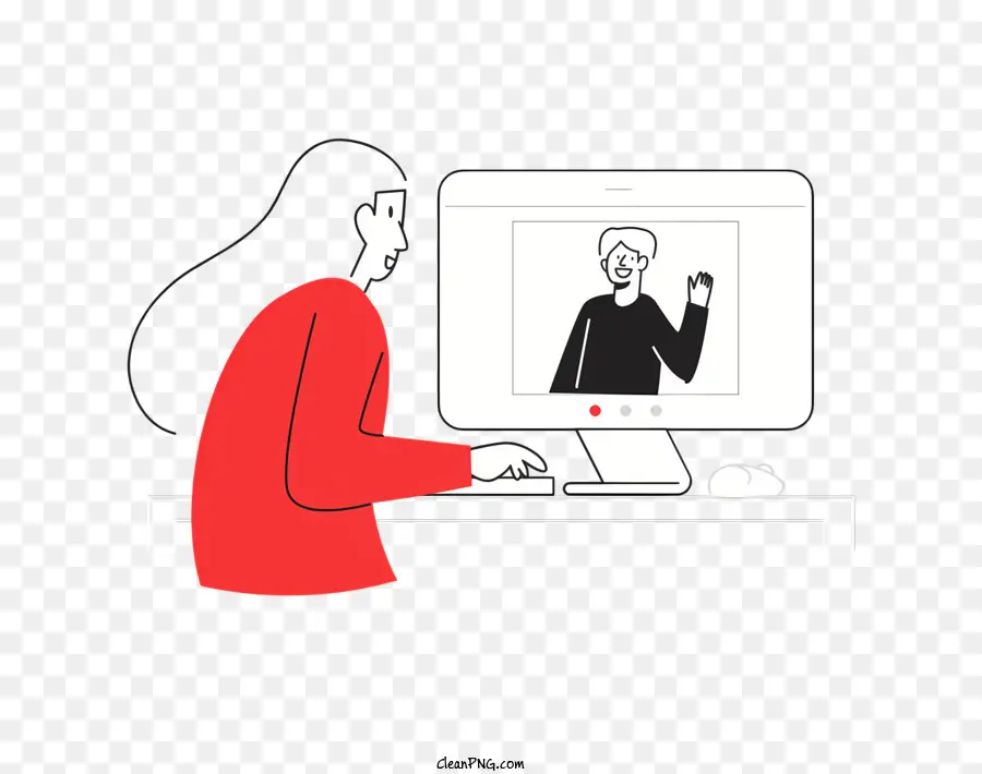 videocamera per computer videochiamata videochiamata sullo schermo della camicia rossa - Chiamata video persona sullo schermo del computer