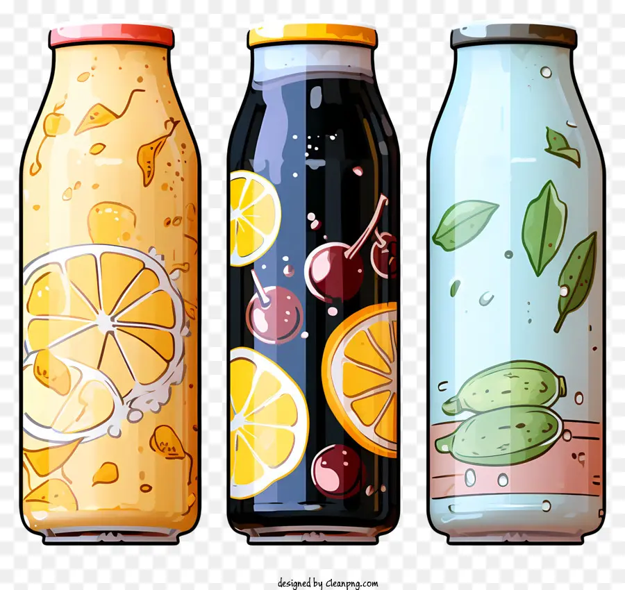 drink soft drink di frutta e verdura di infusione sana Ricette creative promozione bevande - La bottiglia di vetro con frutta galleggiante promuove un'alimentazione sana
