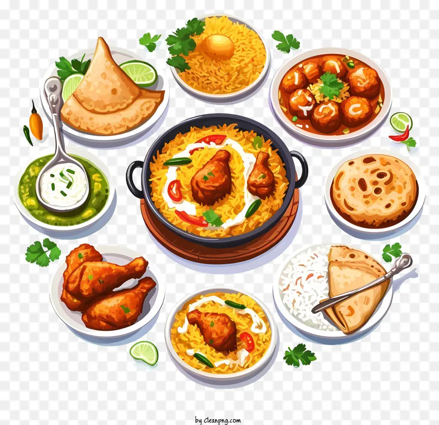 ăn ấn độ - Các món ăn Ấn Độ khác nhau được hiển thị trên nền đen