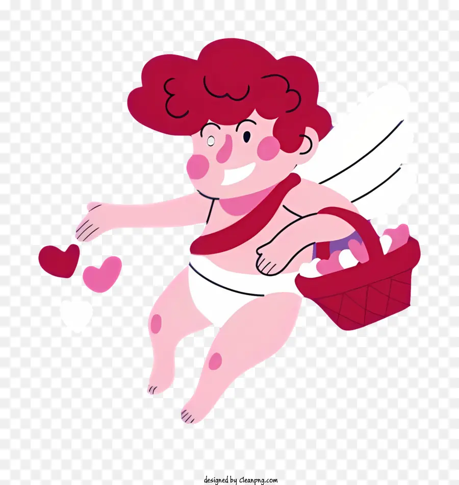 Rote Rosen - Cartoon Cupid hält einen herzförmigen Ballon, einen rosa Gradientenhintergrund
