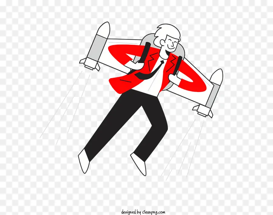 startup man rossa giacca camicia bianca cravatta nera - L'uomo in giacca rossa vola con oggetti celesti