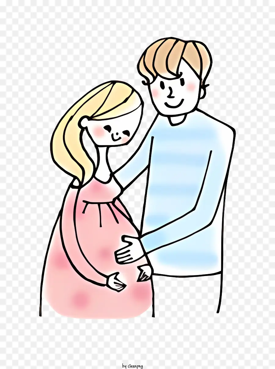Icon Liebe und Glück Paar umarmen rosa Kleid und weißes Hemd Schwangerschaft - Glückliches Paar Umarmung, Frau hat Babybauch
