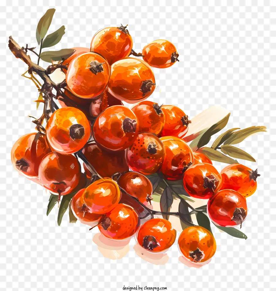 dầu-buckthorn dầu đỏ quả bầu dục có kết cấu sáng bóng - Bức tranh của một nửa quả mọng màu đỏ sáng bóng với lá