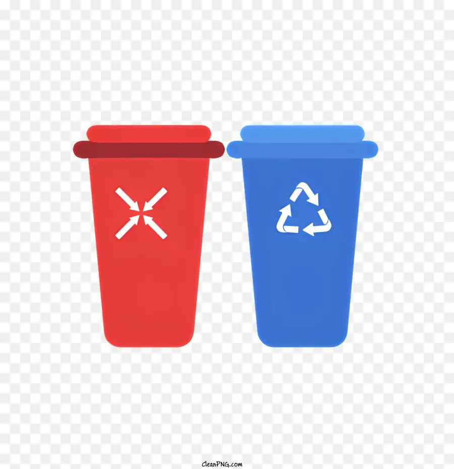 Icon Plastikmülldosen Recycling -Symbole Blau und rote Mülldosen x Mark auf Mülldose - Zwei Plastikmülldosen mit Recyclingsymbolen