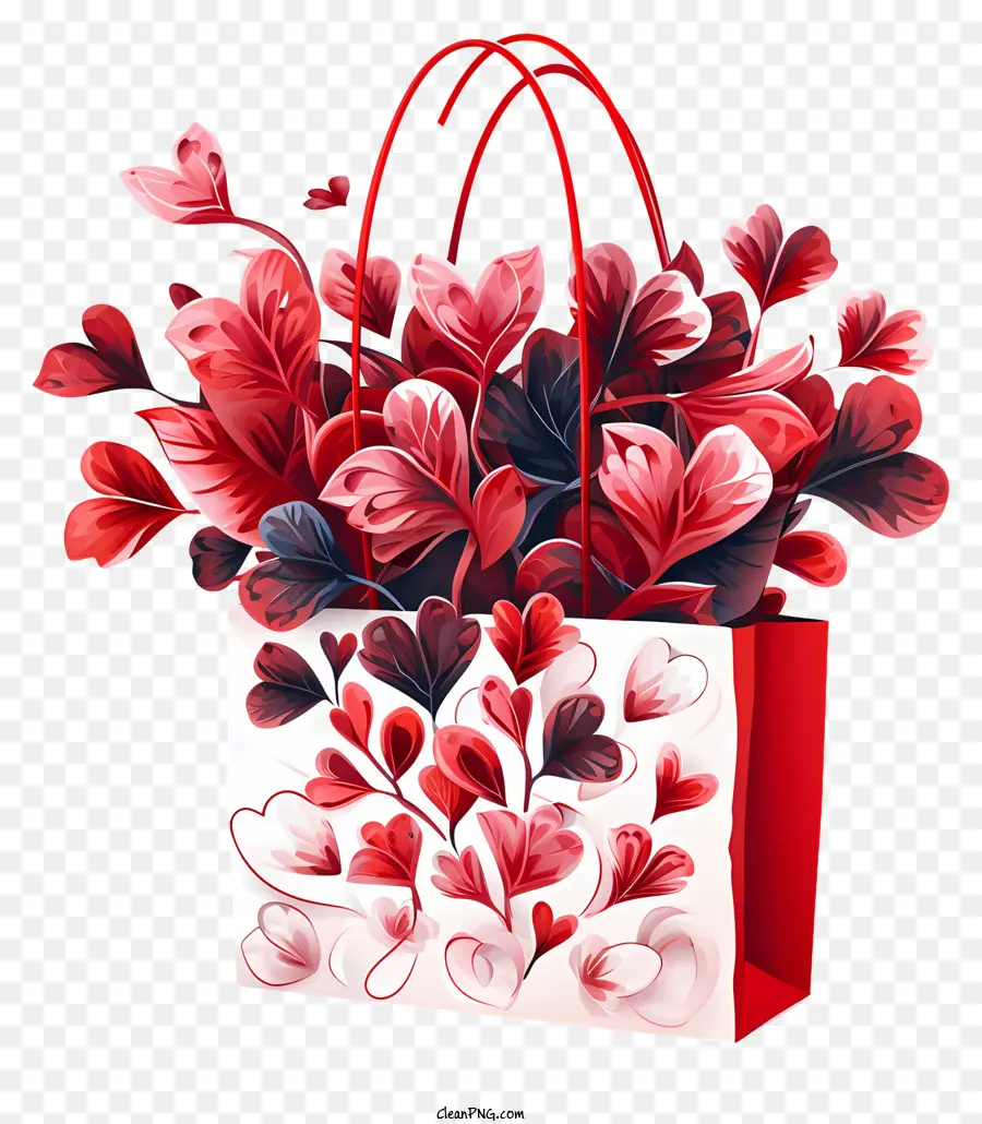 Gesteck - Rote Papiertüte mit kaskadierenden rosa/lila Blüten
