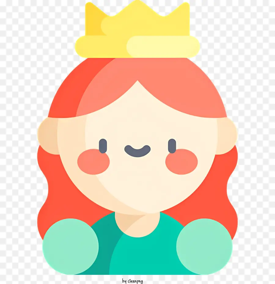 Principessa ragazza con corona sorridente Smilt Green Shirt and Pants Bun Acconciatura - Illustrazione della ragazza sorridente in corona e vestito verde