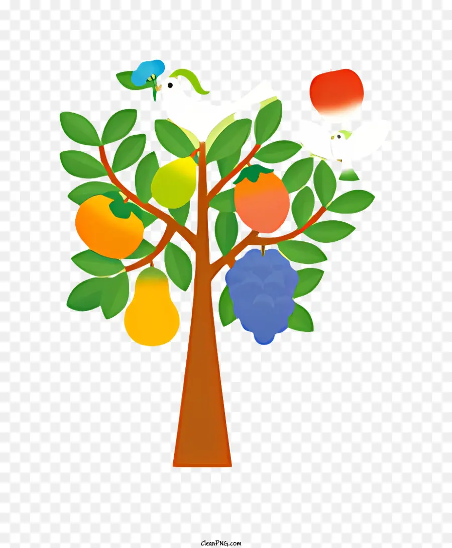 Icon Tree Früchte Äpfel Orangen - Baum mit Früchten, Vogel und Vogelhaus symbolisiert Fülle