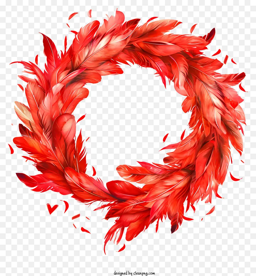 valentine wreath red wreath feather wreath black background circular pattern