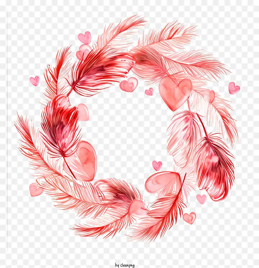 valentine wreath watercolor painting heart-shaped wreath pink feathers romantic representation