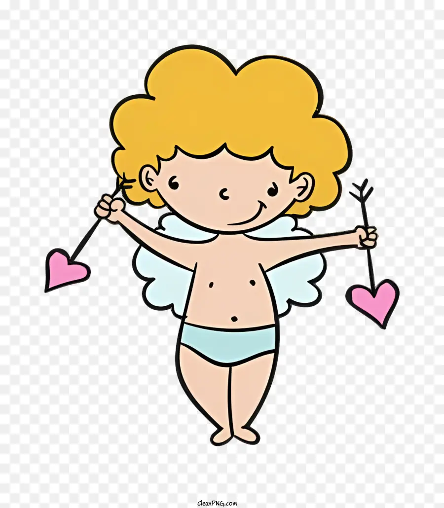 Mũi tên thiên thần hoạt hình Cupid với trái tim vỗ cánh thiên thần bay - Phim hoạt hình thiên thần bay bằng mũi tên trái tim, mỉm cười