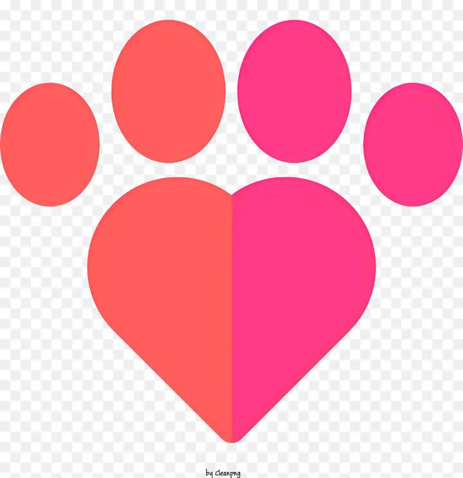 Paw a forma di cuore Stampa di zampa Pink and Red Paw Stampa grafica Elemento per animali amanti degli animali - Elemento di design grafico: forma del cuore di stampa della zampa