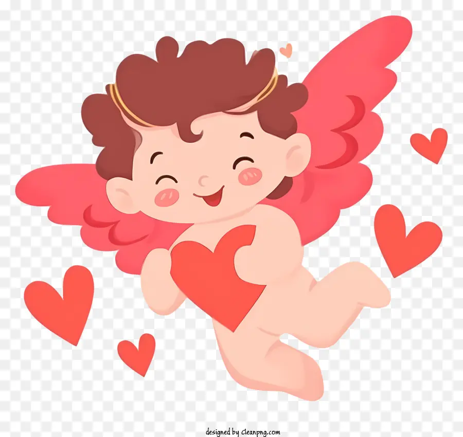 Illustrazione vettoriale piatta minimalizzata carino cupido carino cartone animato angelo cuore volante - Angelo dei cartoni animati che tiene il cuore che vola con i cuori