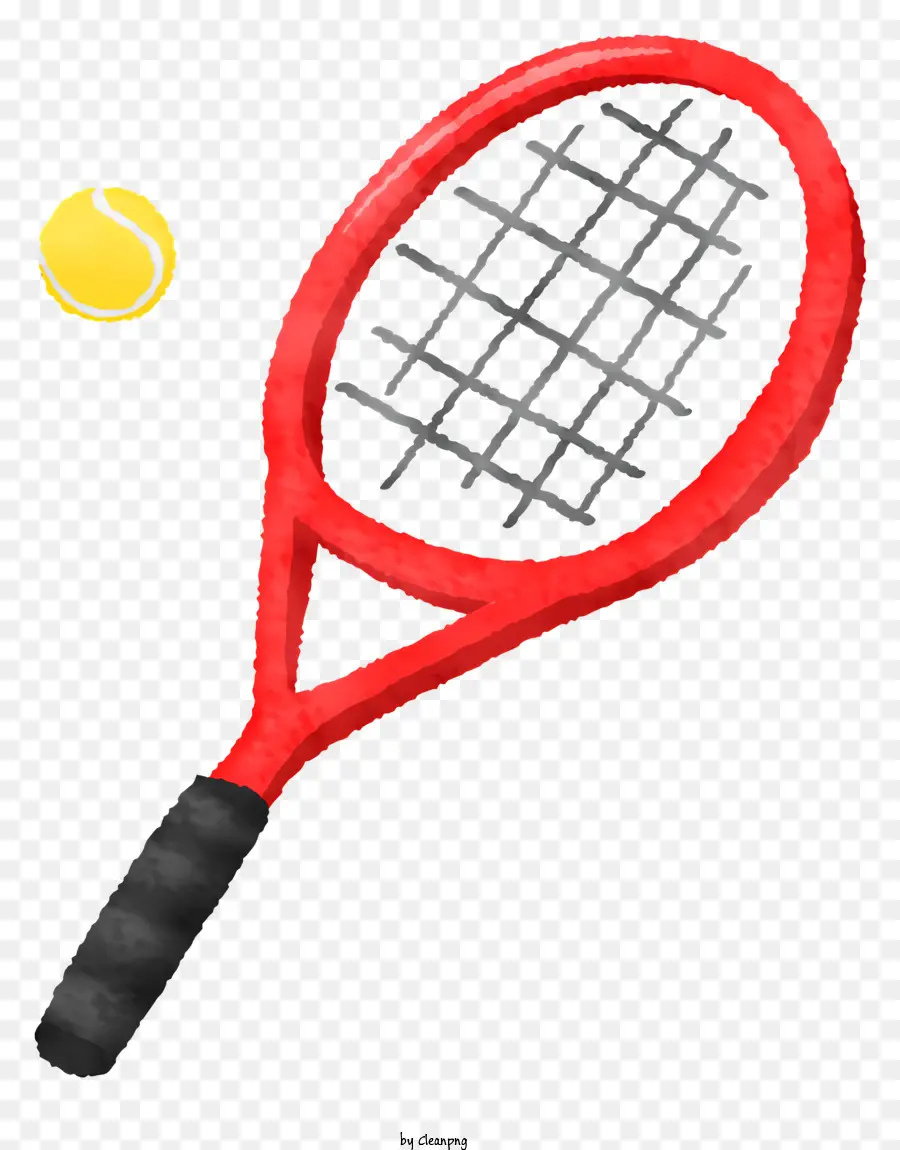 Tennisball - Roter Schläger mit schwarzem Griff und weißer Ball