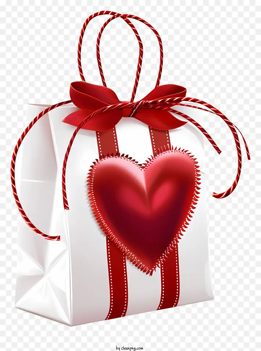 màu đỏ băng - Túi quà tặng hình trái tim màu đỏ với cung, lỗ, trên nền đen