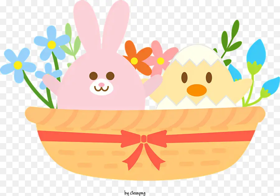 chúc mừng lễ phục sinh - Giỏ Phục sinh với trứng, thỏ, hoa, chim