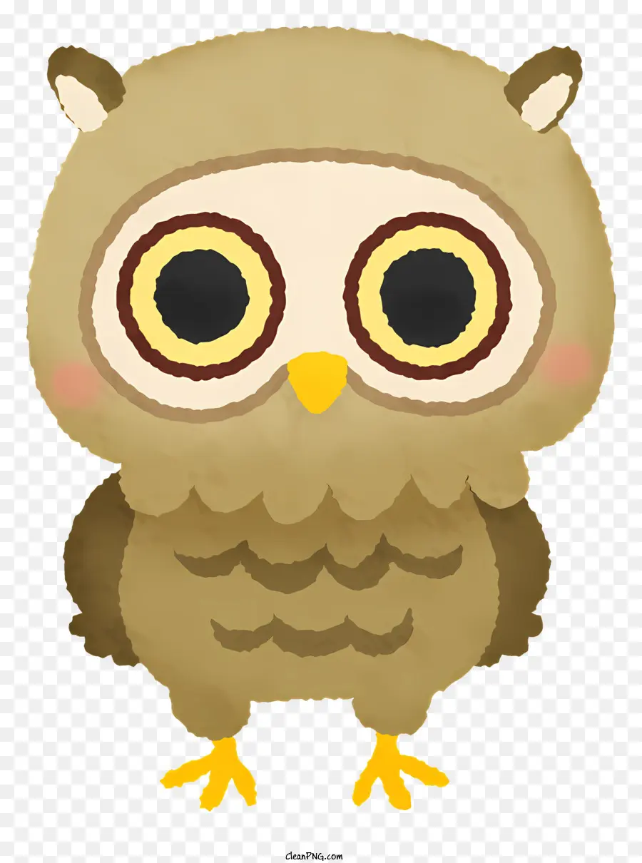 Icon gufo fumetto con gufo giallo con gufo marrone - Cartuny Owl con grandi occhi gialli in piedi
