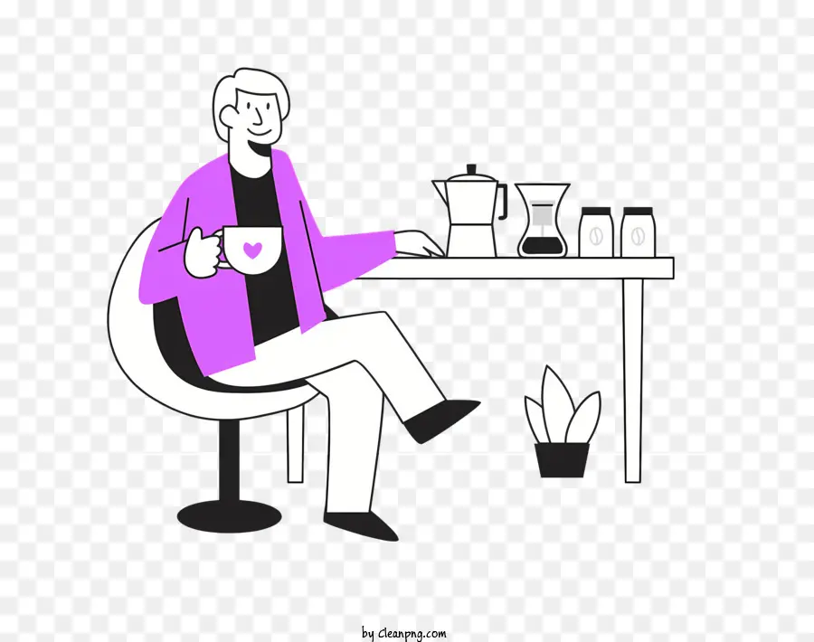 Kaffeetasse - Mann, der mit Kaffeetasse am Tisch sitzt