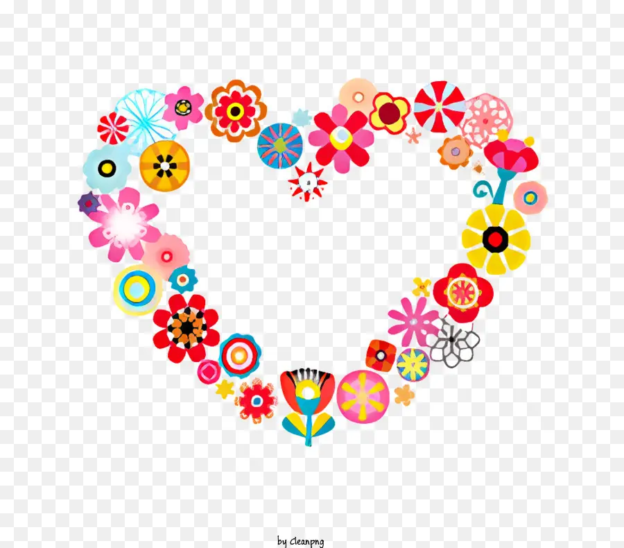 Fiori a forma di cuore fiore colorato arte fiorita fiore cuore design floreale illustrazione - Cuore floreale sullo sfondo nero, colori vivaci