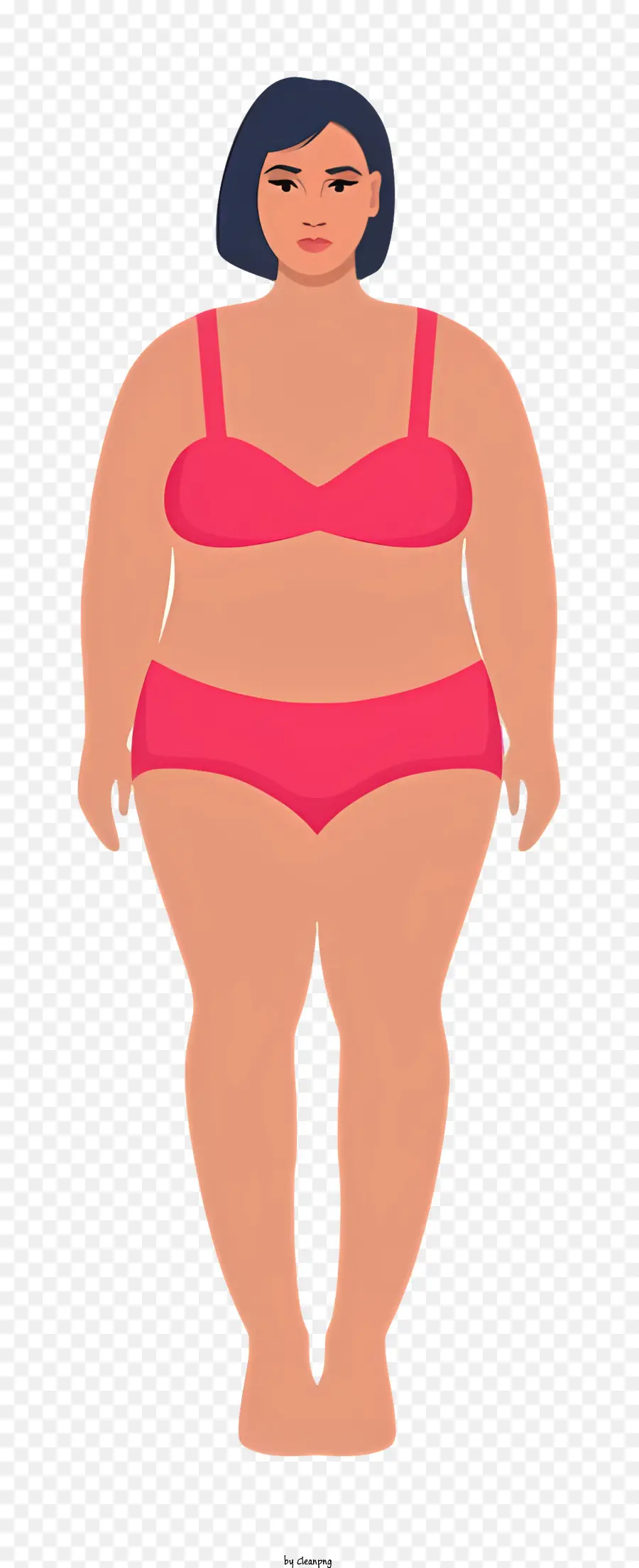 Fette Körperfrau in Bikini rosa Bikini Red Tank Top Slim Körper - Übertriebene, idealisierte Vektor -Illustration der Frau im Bikini