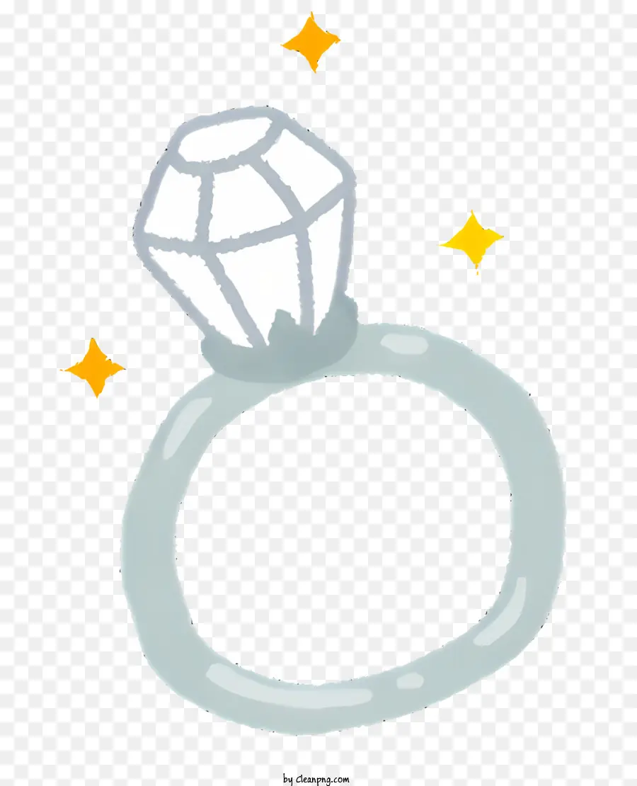 sfondo bianco - Vista ravvicinata dell'anello di diamanti con pietra centrale splendente, circondata da piccoli diamanti e stelle